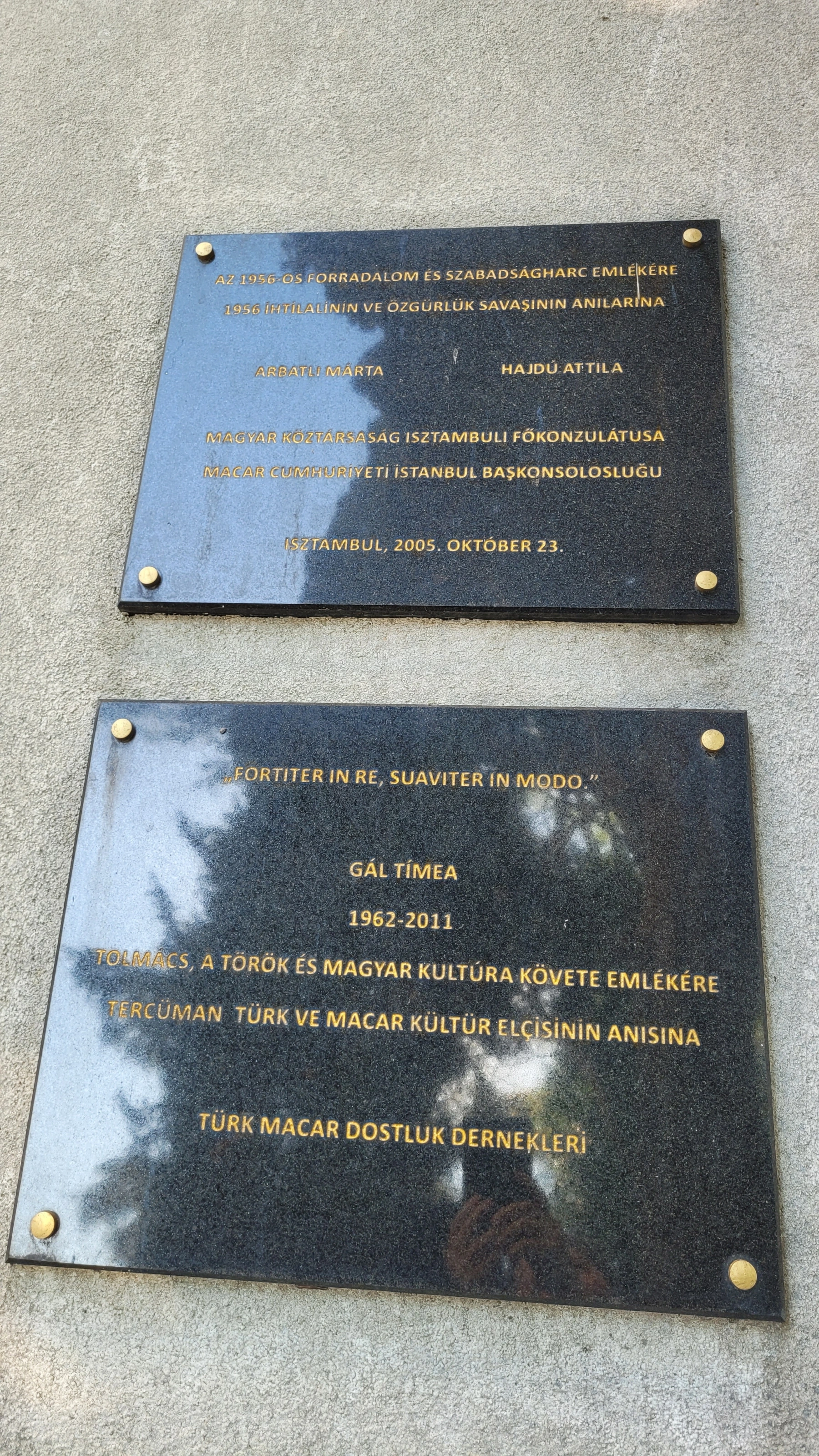 A 1956 memorial plaque at the Feriköy Cemetery in Istanbul